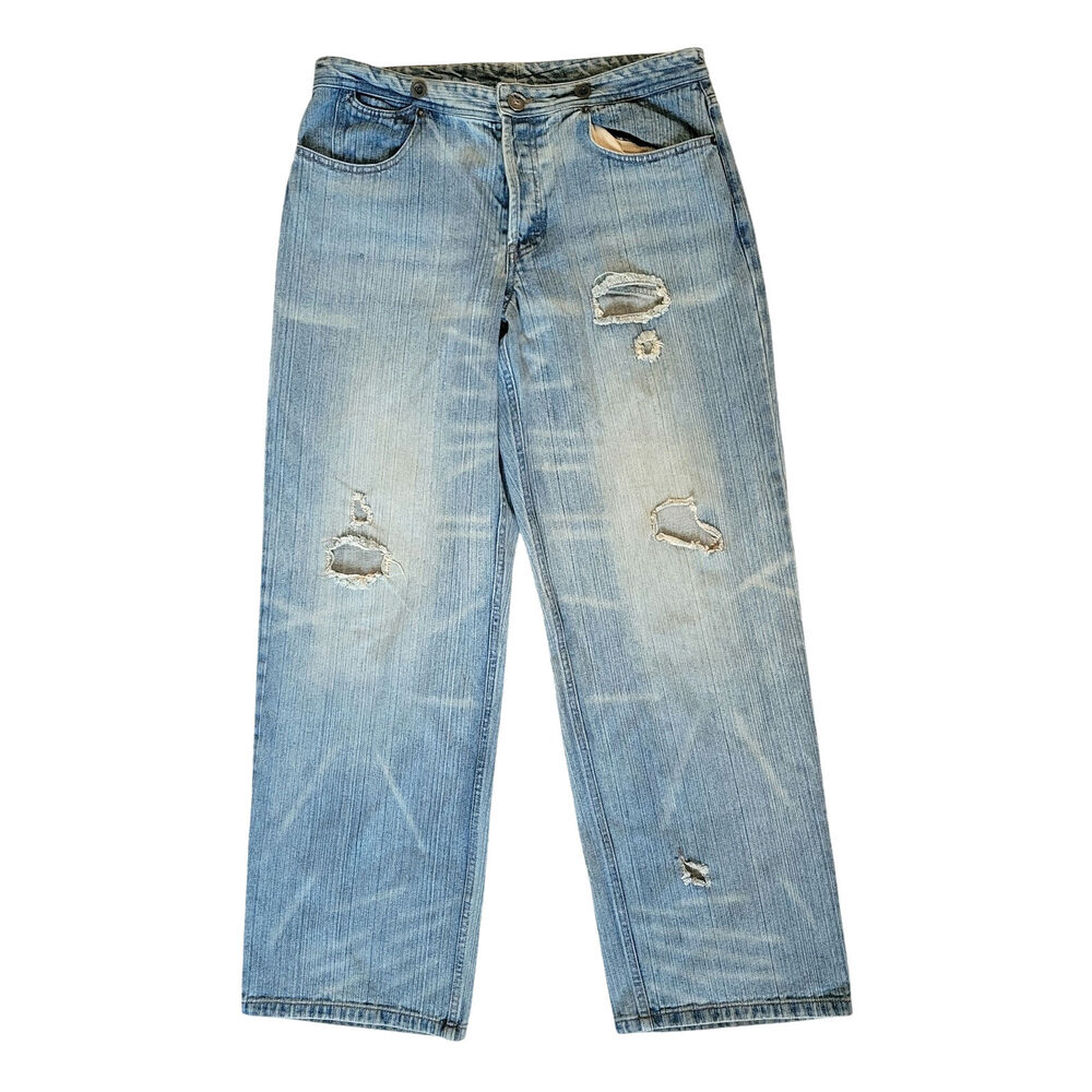 Vintage Y2K Spiegel Jeans Womens 14 Wide Leg High Rise Faded Distressed Punk